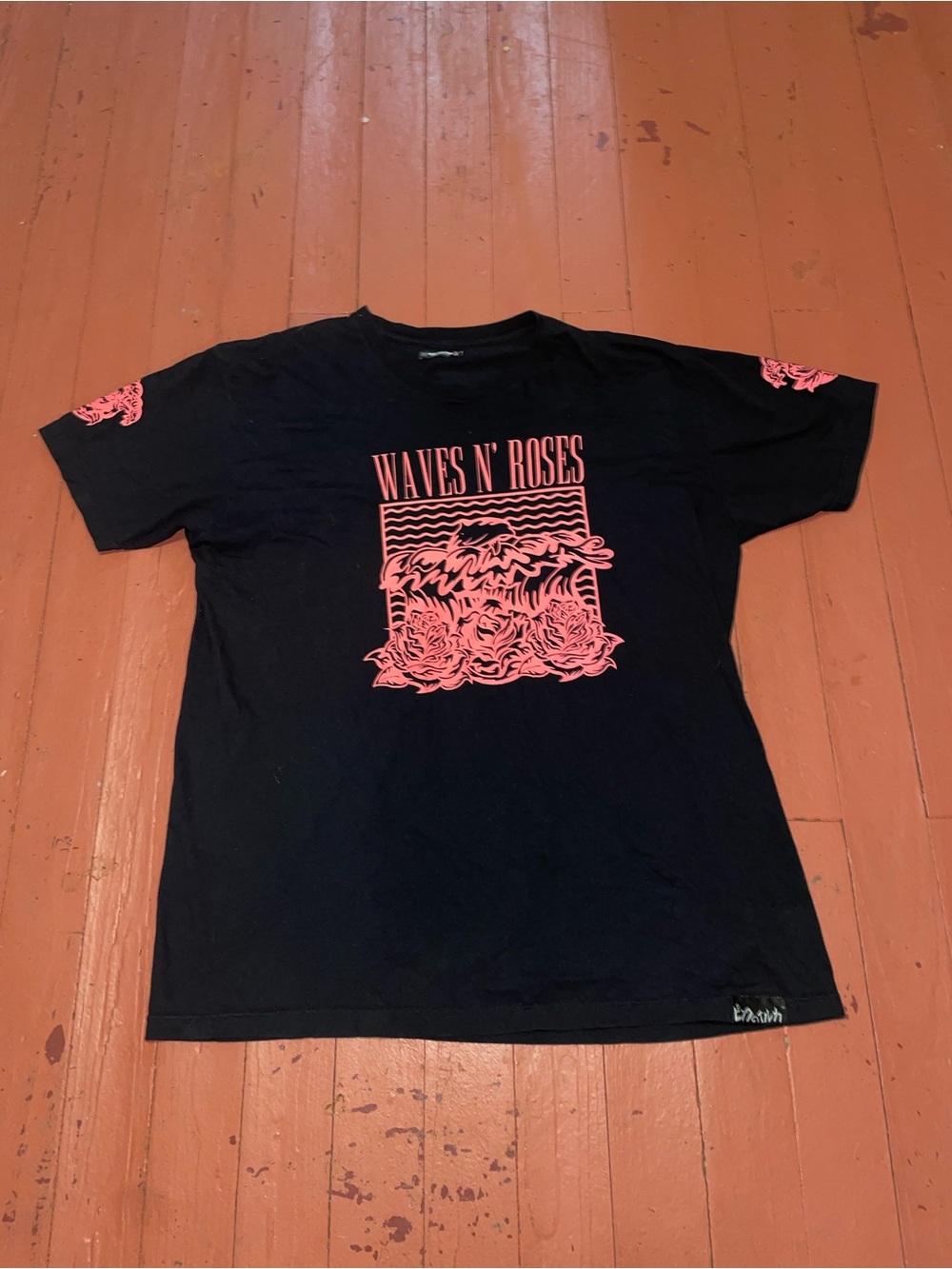 Pink dolphin Waves N' Roses Graphic Tee - Black with Coral Print